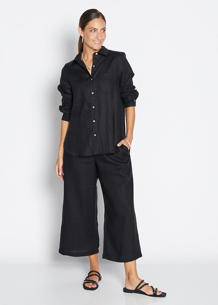 Zeze Havana luxe linen crop pant in black