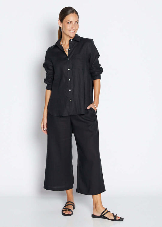 Zeze Havana luxe linen crop pant in black