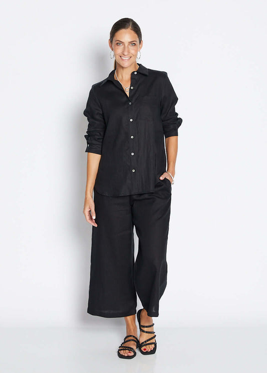 Zeze Havana luxe linen crop pant in black