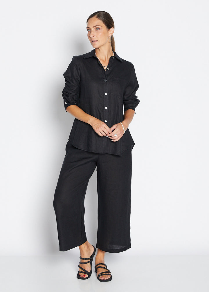 Zeze Havana luxe linen crop pant in black