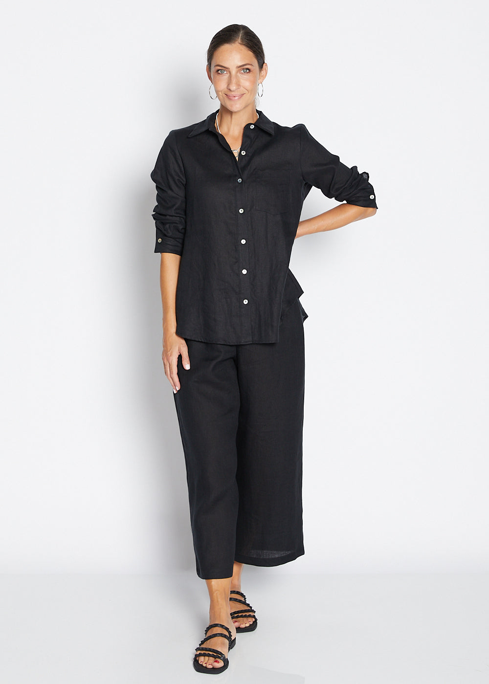 Zeze Havana luxe linen crop pant in black