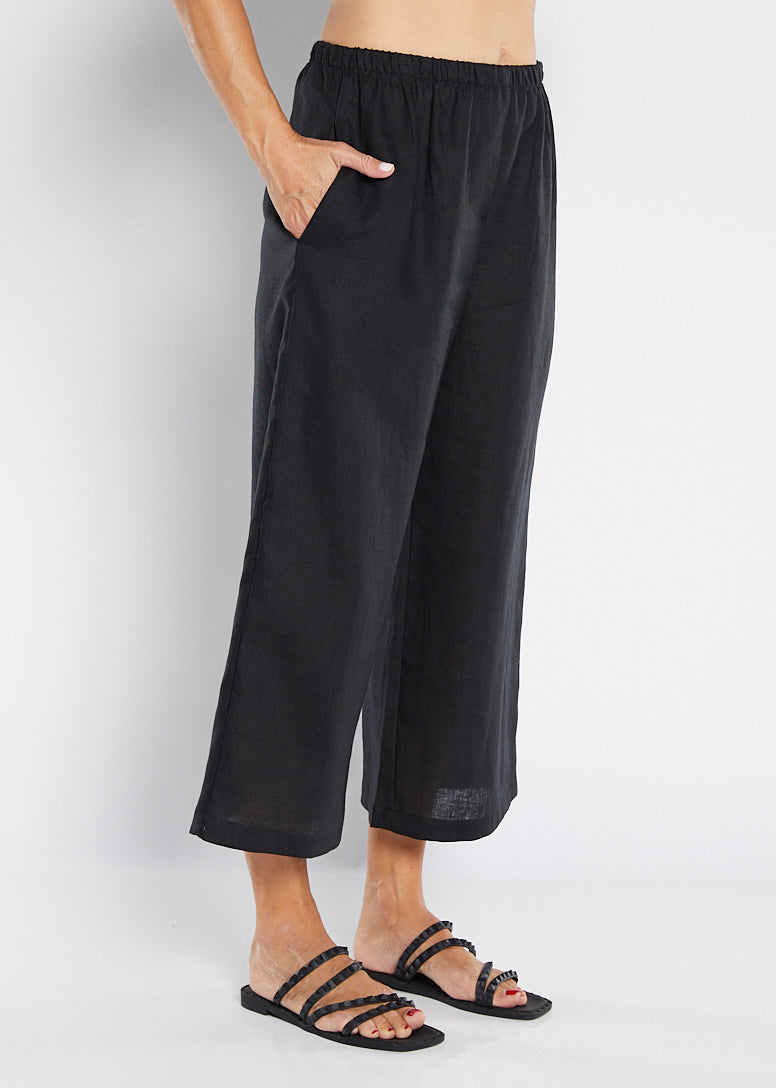 Zeze Havana luxe linen crop pant in black
