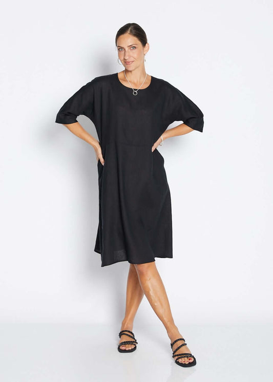 Monet Havana luxe linen dress in black