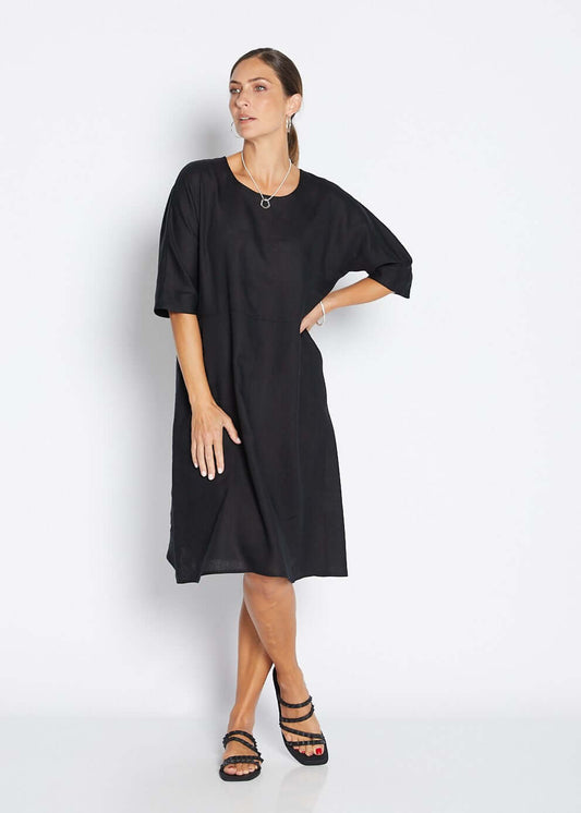 Monet Havana luxe linen dress in black
