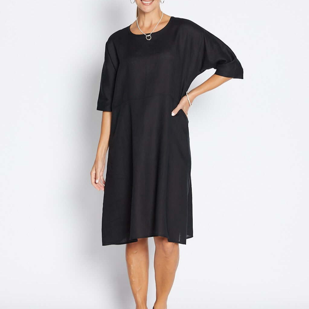 Monet Havana luxe linen dress in black