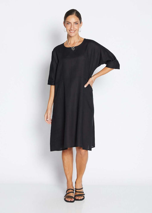 Monet Havana luxe linen dress in black