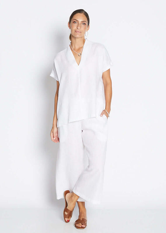 Zeze Havana luxe linen crop pant in white