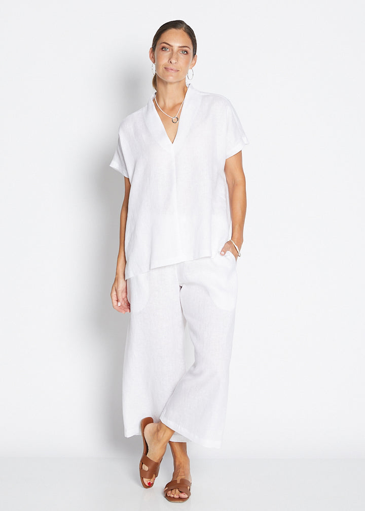 Zeze Havana luxe linen crop pant in white