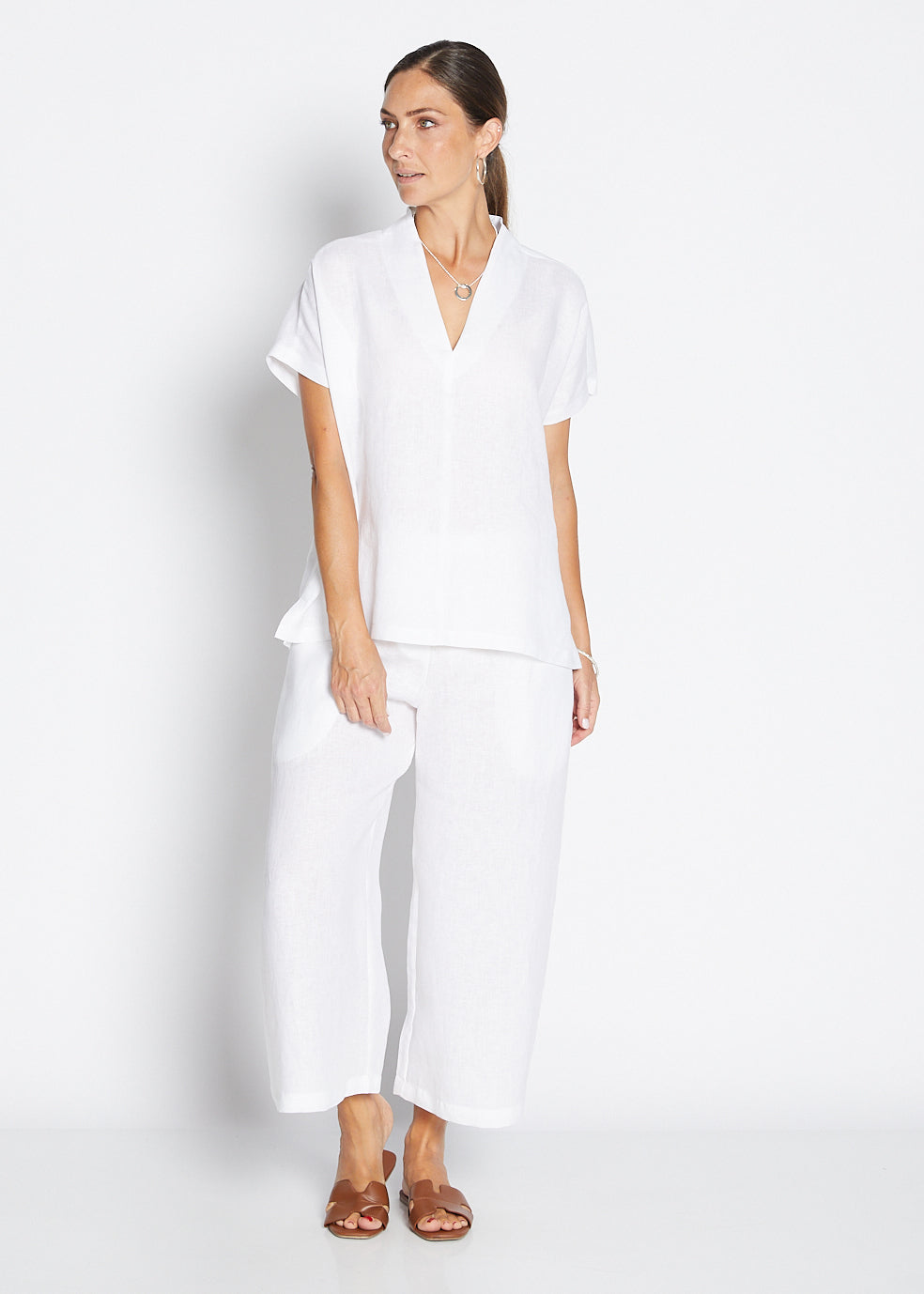 Princess Havana luxe linen top in white