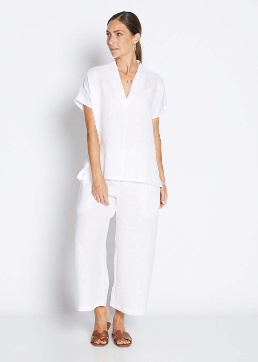 Zeze Havana luxe linen crop pant in white