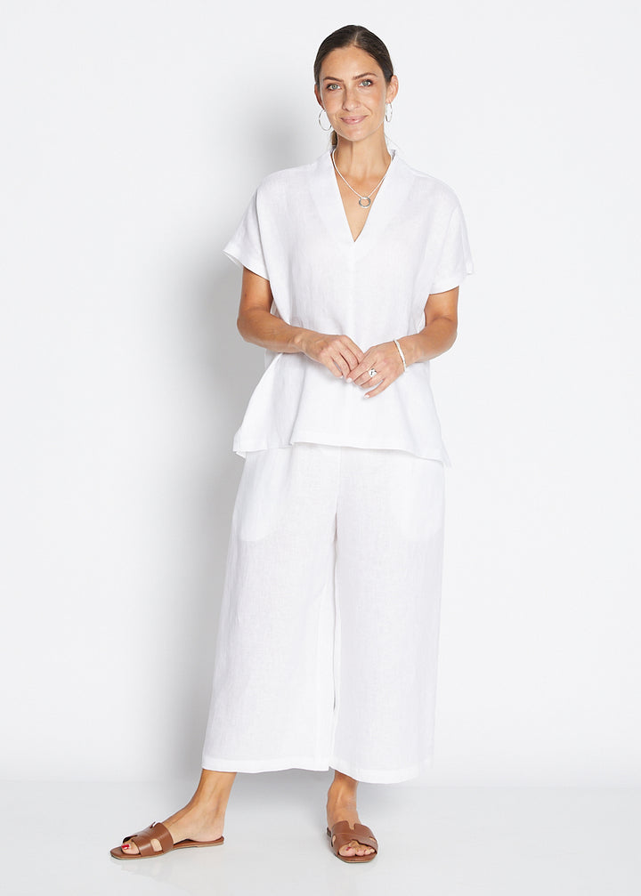 Zeze Havana luxe linen crop pant in white