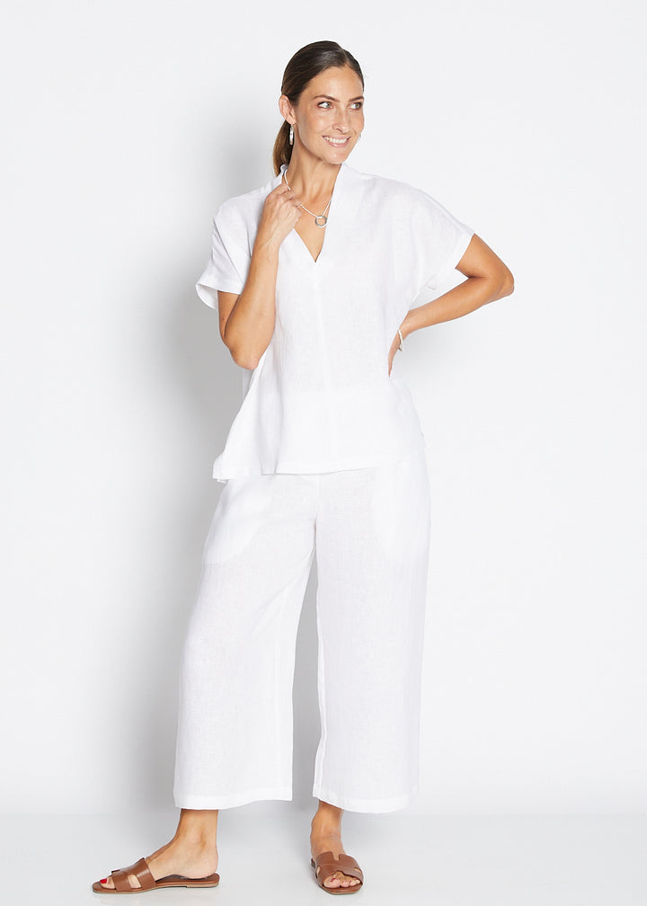 Zeze Havana luxe linen crop pant in white