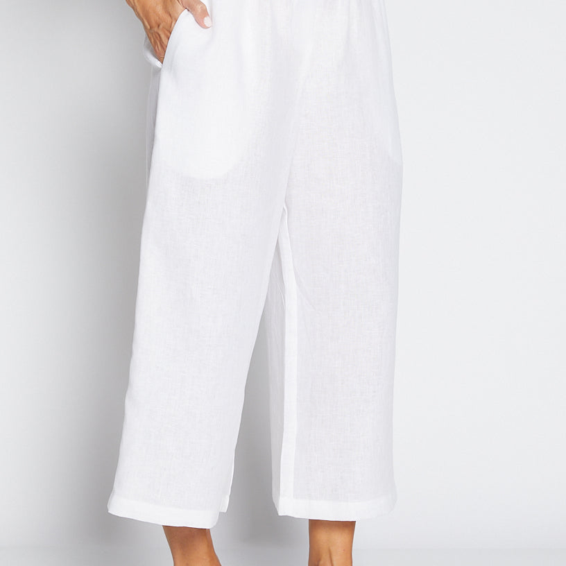 Zeze Havana luxe linen crop pant in white