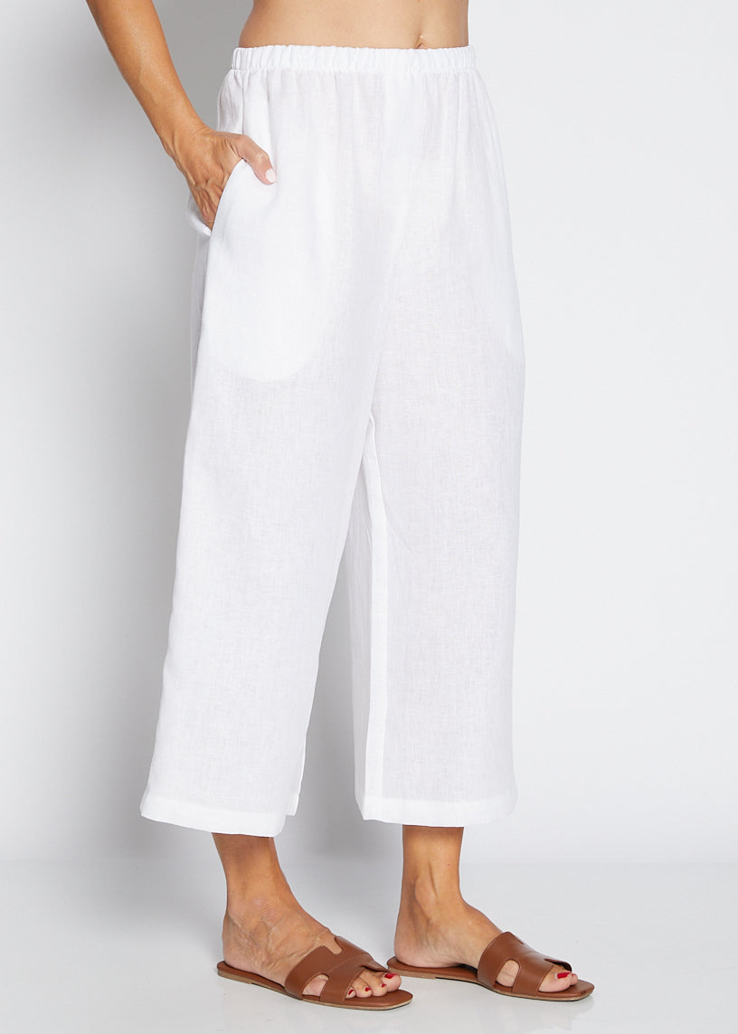 Zeze Havana luxe linen crop pant in white