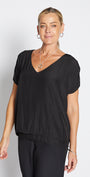 Philosophy Australia Dolly Lustre reversible layered top in black, made in Australia