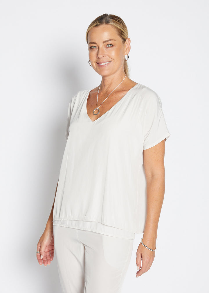 Philosophy Australia Dolly Lustre reversible layered top in stone, made in Australia