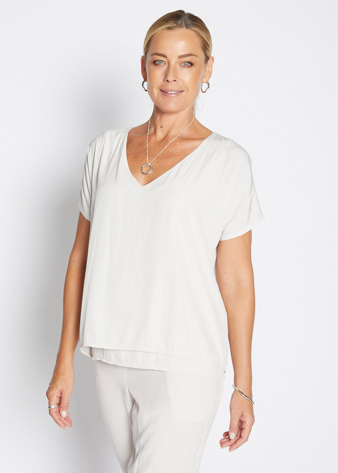 Philosophy Australia Dolly Lustre reversible layered top in stone, made in Australia