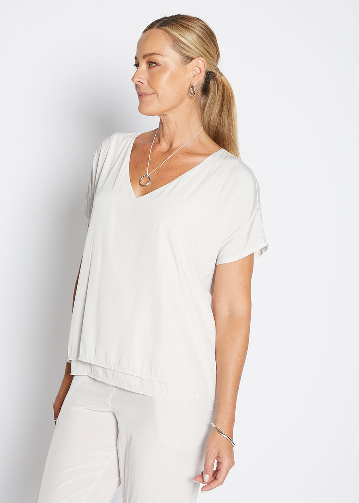Philosophy Australia Dolly Lustre reversible layered top in stone, made in Australia