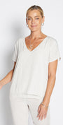 Philosophy Australia Dolly Lustre reversible layered top in stone, made in Australia