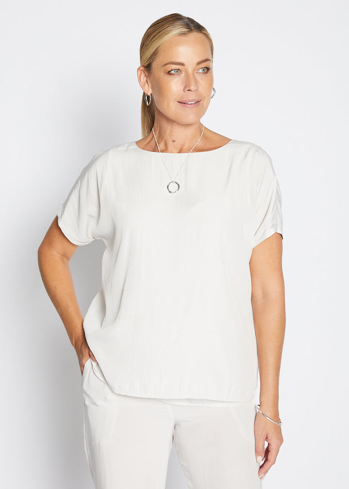 Philosophy Australia Dolly Lustre reversible layered top in stone, made in Australia