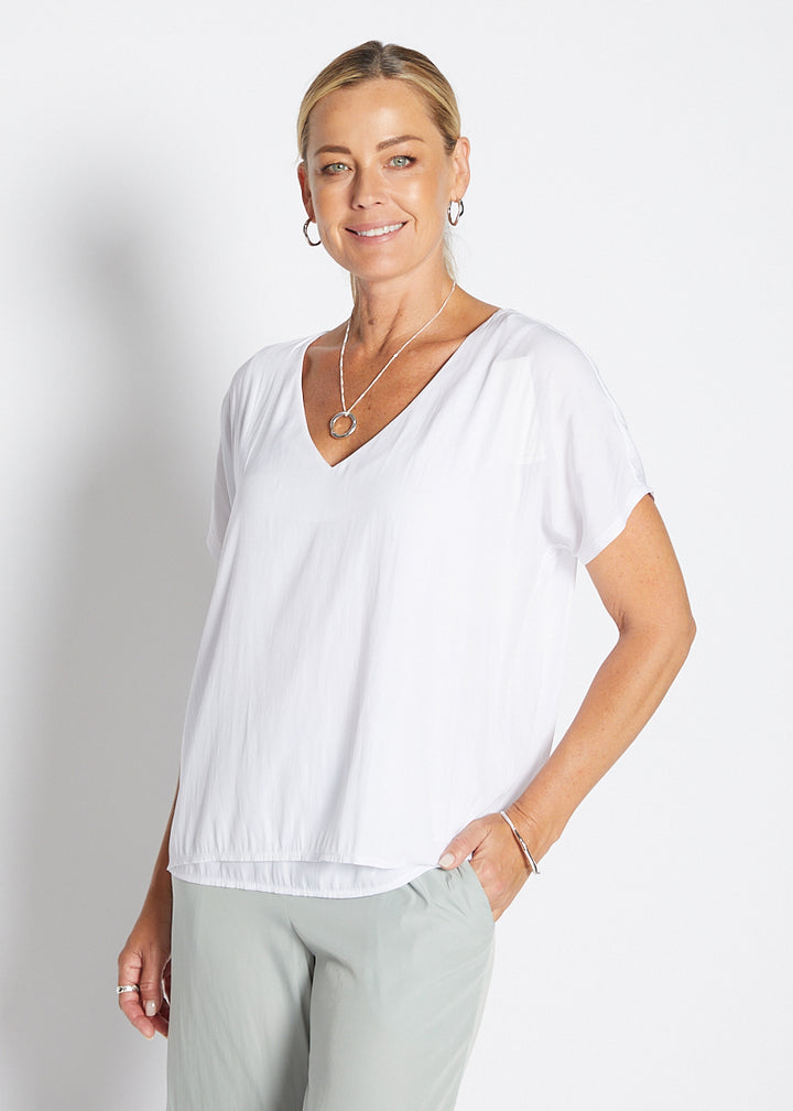 Dolly Lustre technical reversible layered top in white