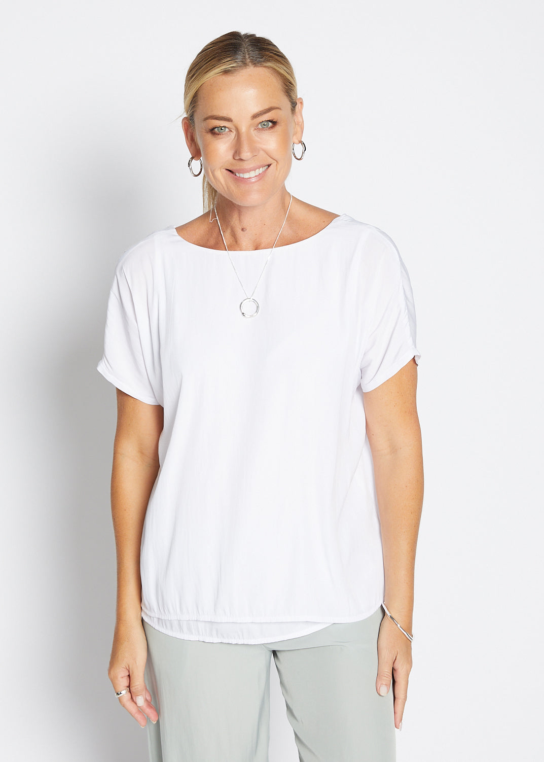 Dolly Lustre technical reversible layered top in white