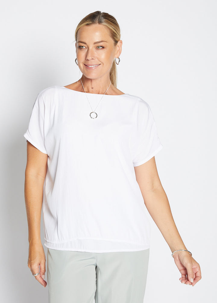 Dolly Lustre technical reversible layered top in white