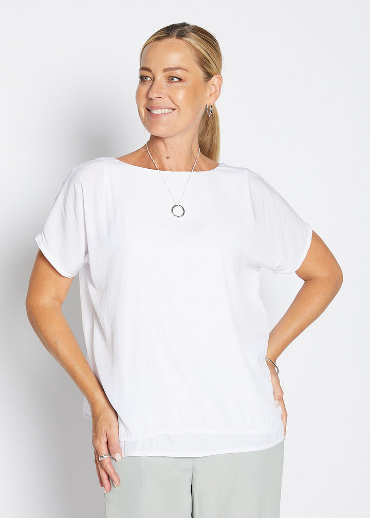 Dolly Lustre technical reversible layered top in white