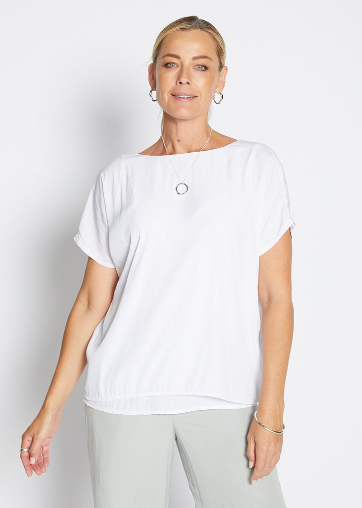 Dolly Lustre technical reversible layered top in white