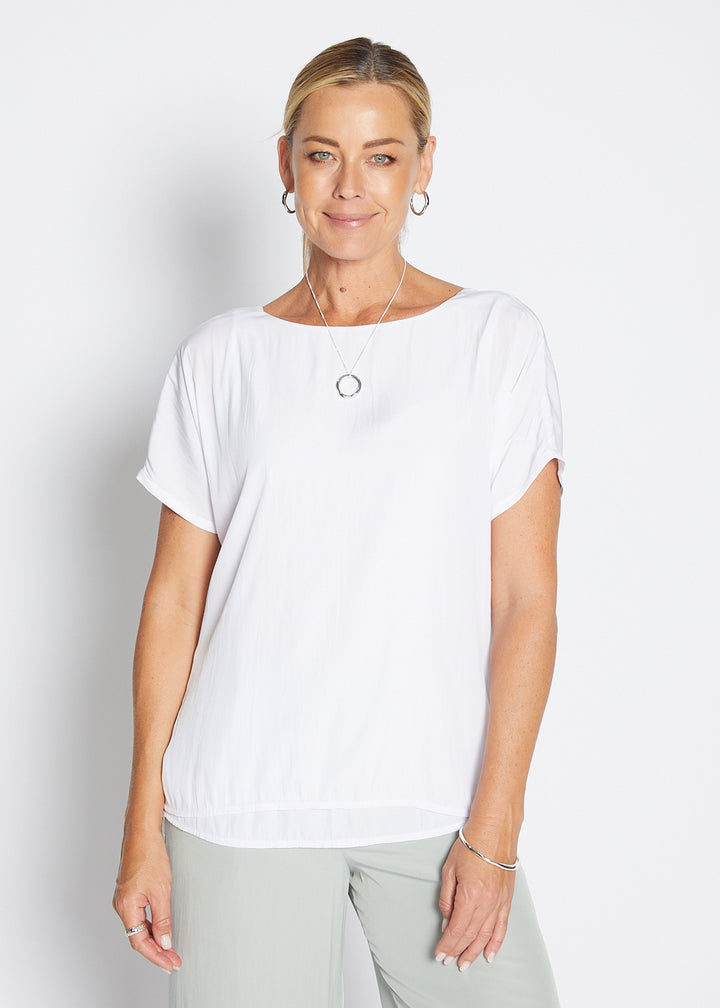 Dolly Lustre technical reversible layered top in white