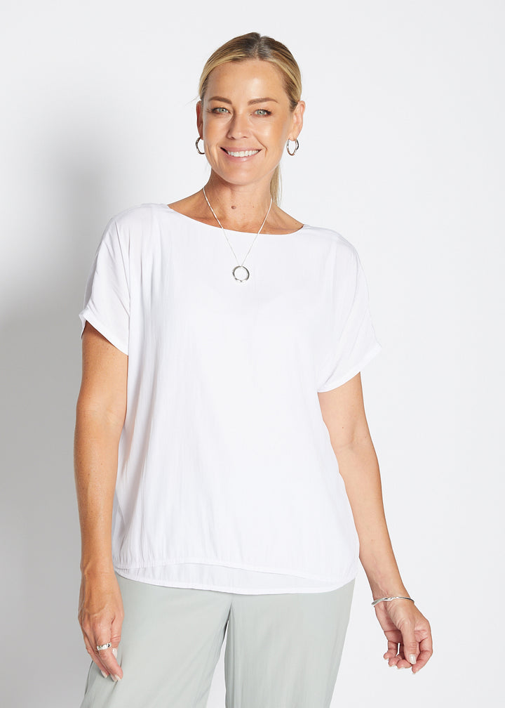 Dolly Lustre technical reversible layered top in white