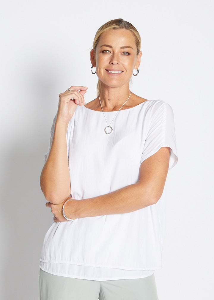 Dolly Lustre technical reversible layered top in white