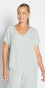 Philosophy Australia Dolly Lustre reversible layered top in sage, made in Australia