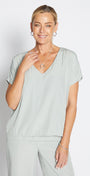 Philosophy Australia Dolly Lustre reversible layered top in sage, made in Australia