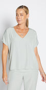 Philosophy Australia Dolly Lustre reversible layered top in sage, made in Australia