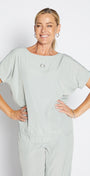 Philosophy Australia Dolly Lustre reversible layered top in sage, made in Australia