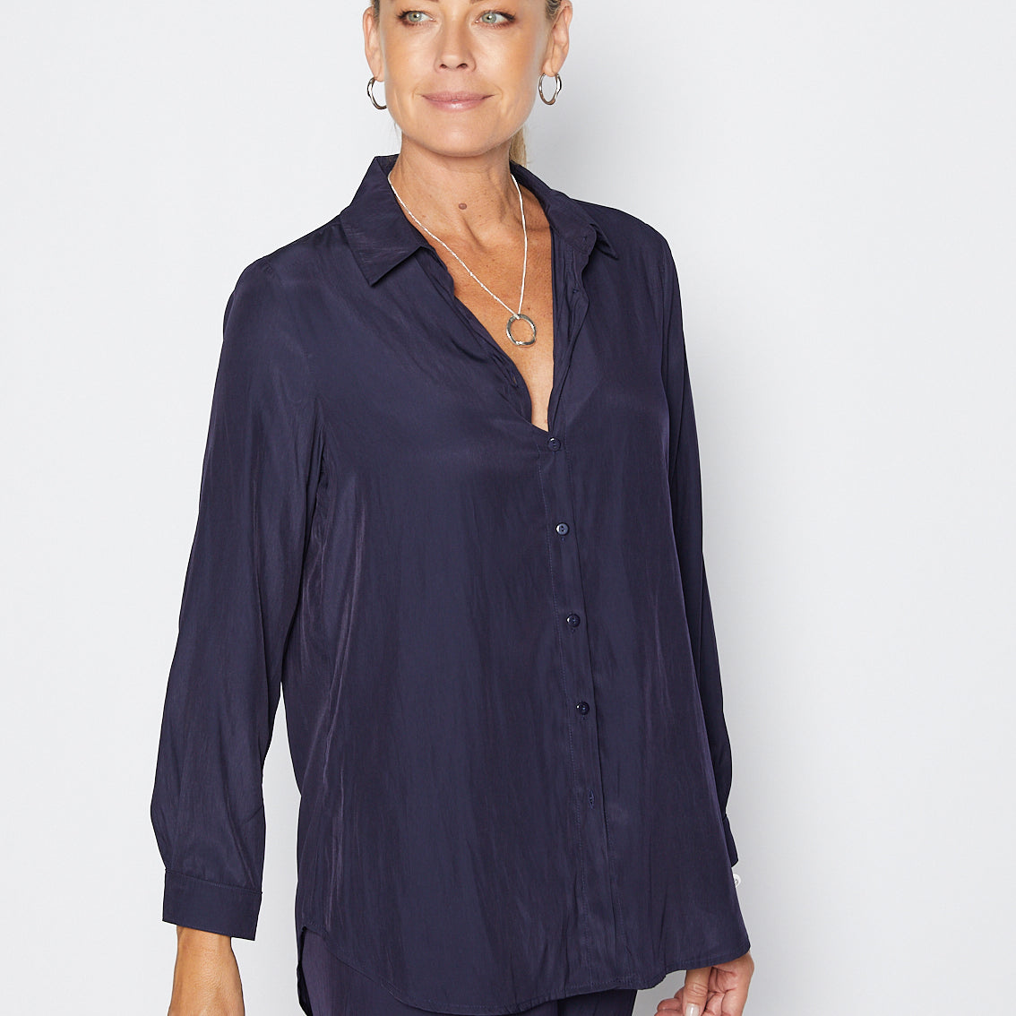Silky Technical Collared Shirt in Navy