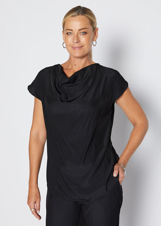 Janine Lustre technical cowl top in black
