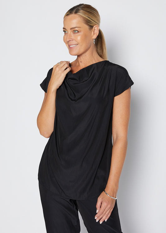 Janine Lustre technical cowl top in black