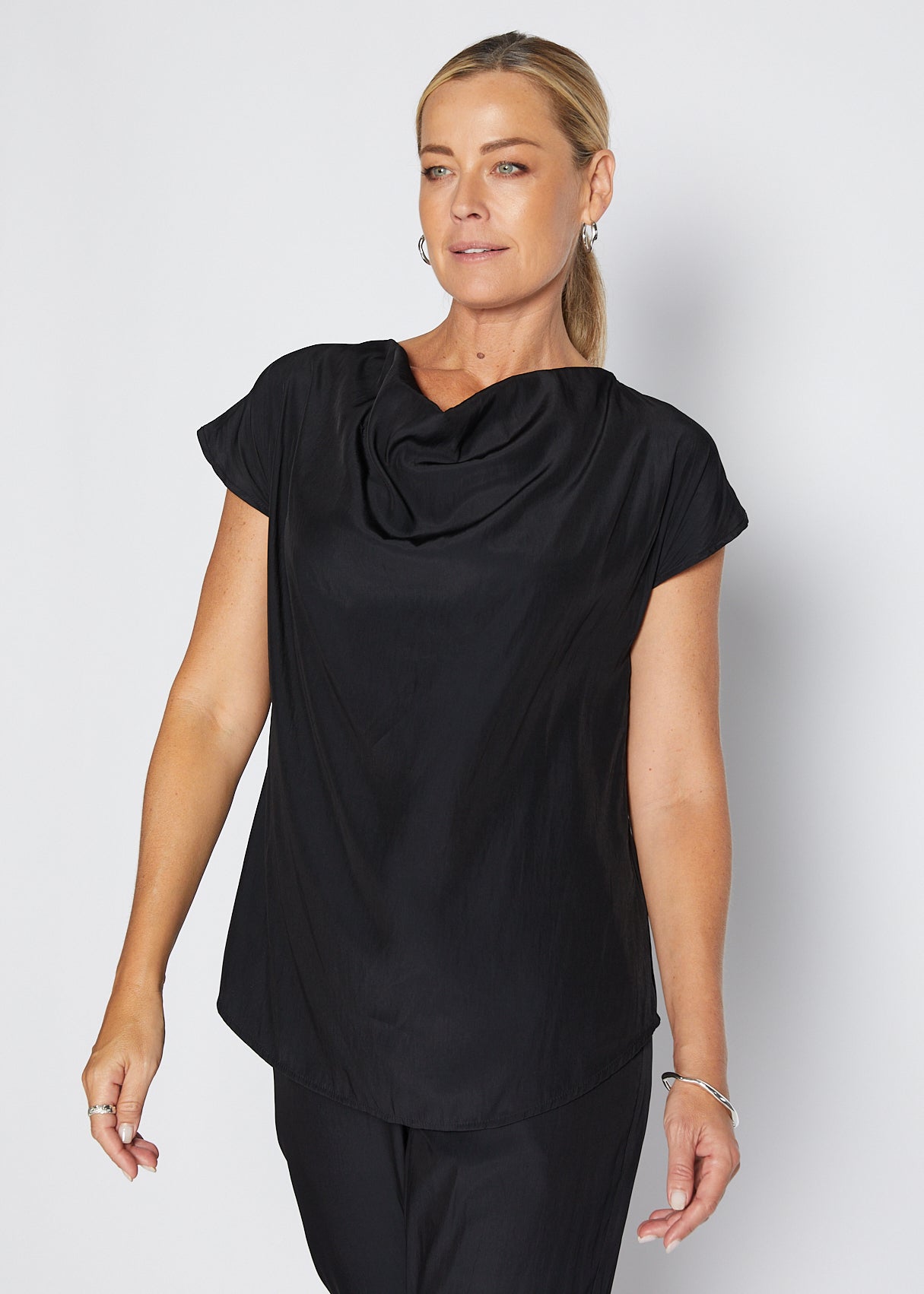 Janine Lustre technical cowl top in black