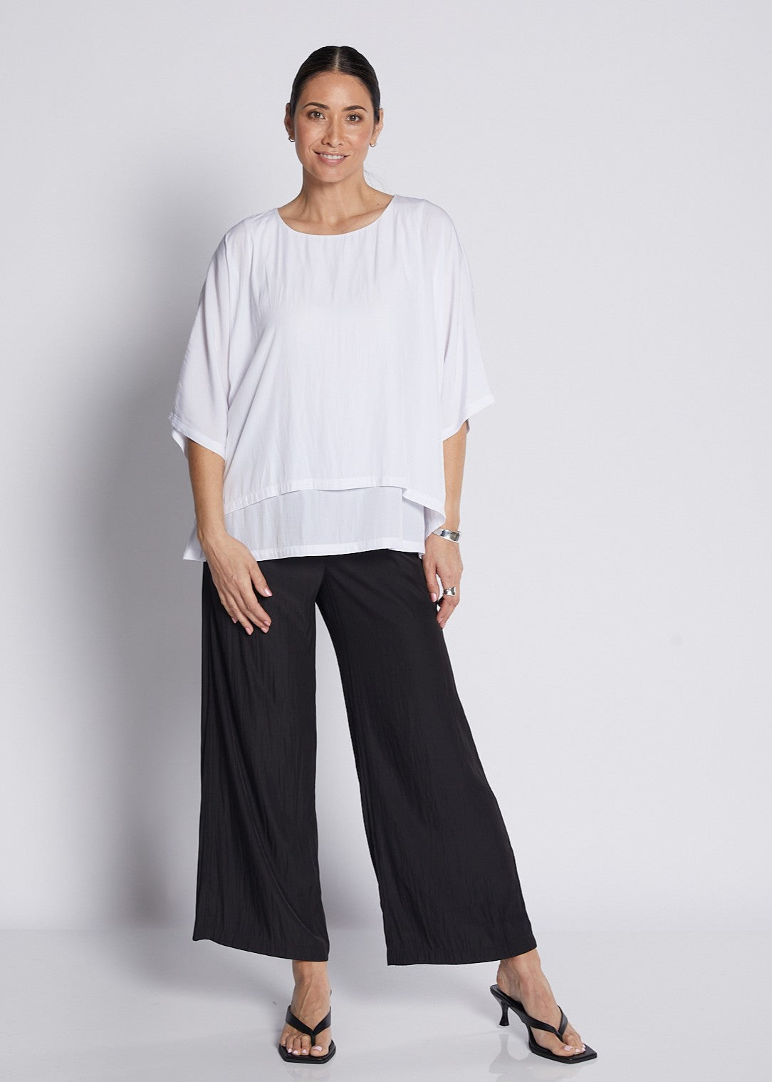 Silky Technical Layered Short Sleeve Top in White