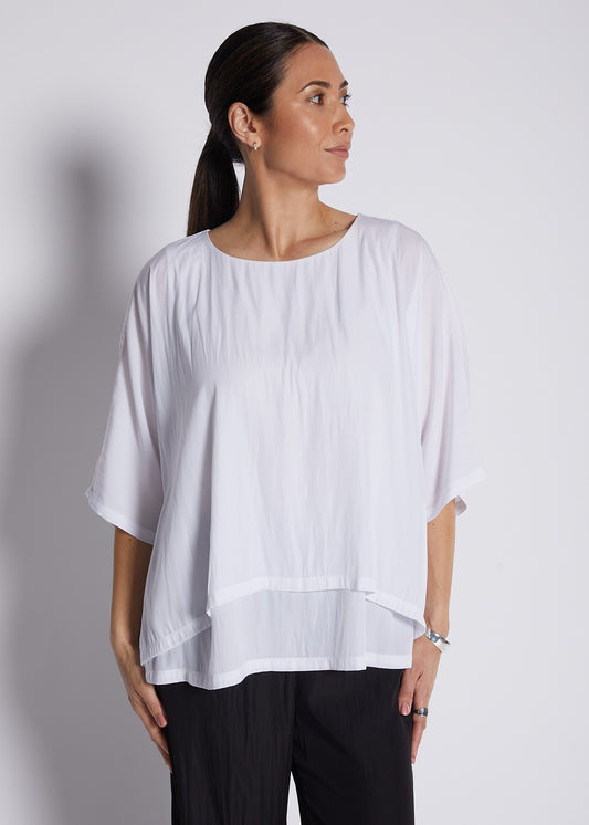 Silky Technical Layered Short Sleeve Top in White