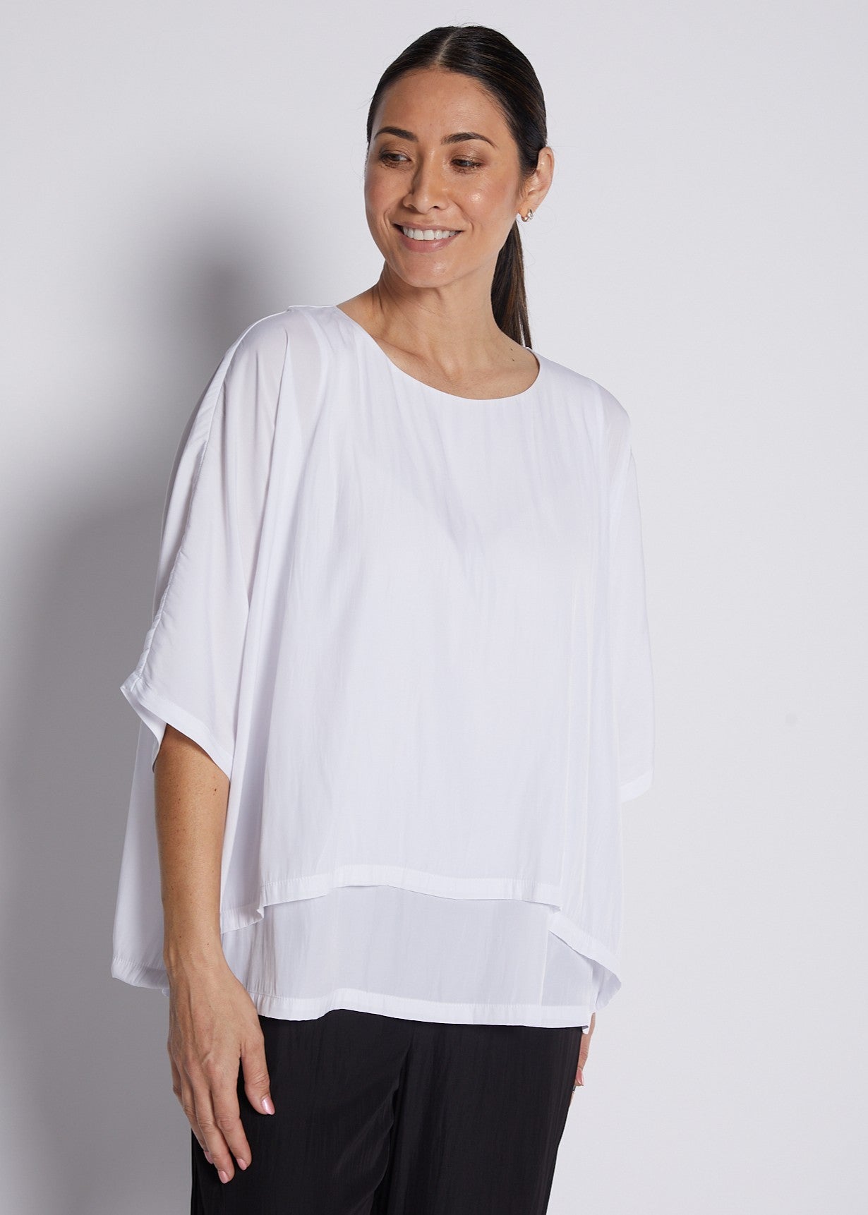 Silky Technical Layered Short Sleeve Top in White