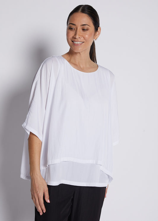 Silky Technical Layered Short Sleeve Top in White