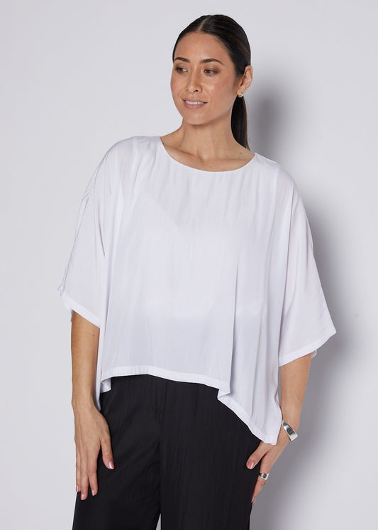 Silky Technical Layered Short Sleeve Top in White