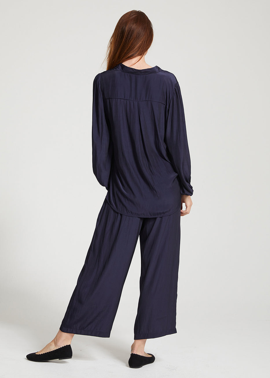 Barbe Lustre technical cropped drawstring pant in navy