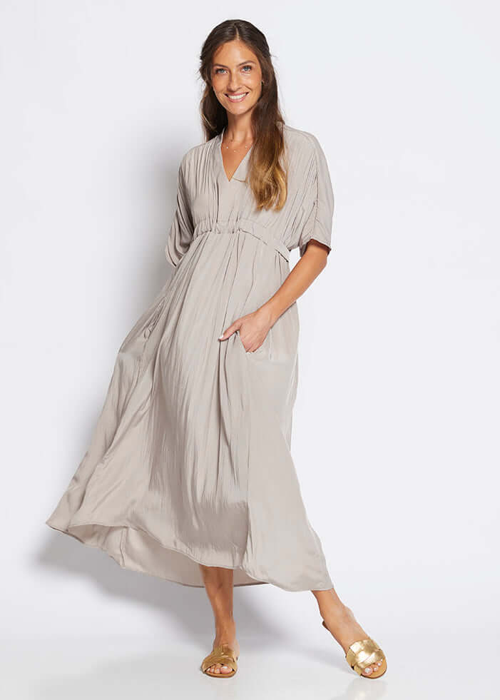 Misty Lustre kaftan dress in stone