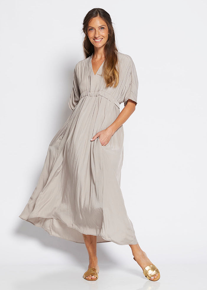 Misty Lustre kaftan dress in Stone