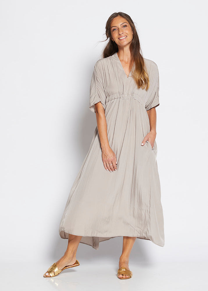 Misty Lustre kaftan dress in Stone