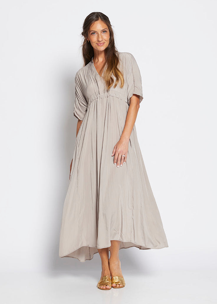 Misty Lustre kaftan dress in Stone
